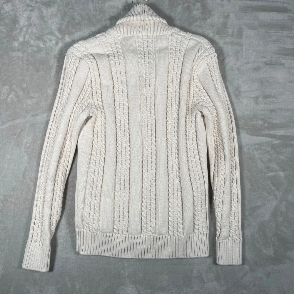 J. Crew Men's Heritage Cardigan Sweater Cable Knit Chunky Neutral M Cream